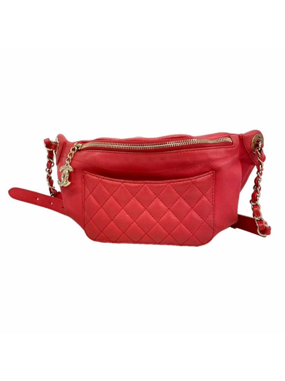 Chanel Belt Bag Quilted Lambskin Red Champagne Gold